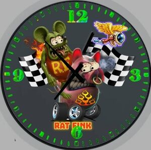 Rat Fink Graphic Wall Clock — Black & Neon Green